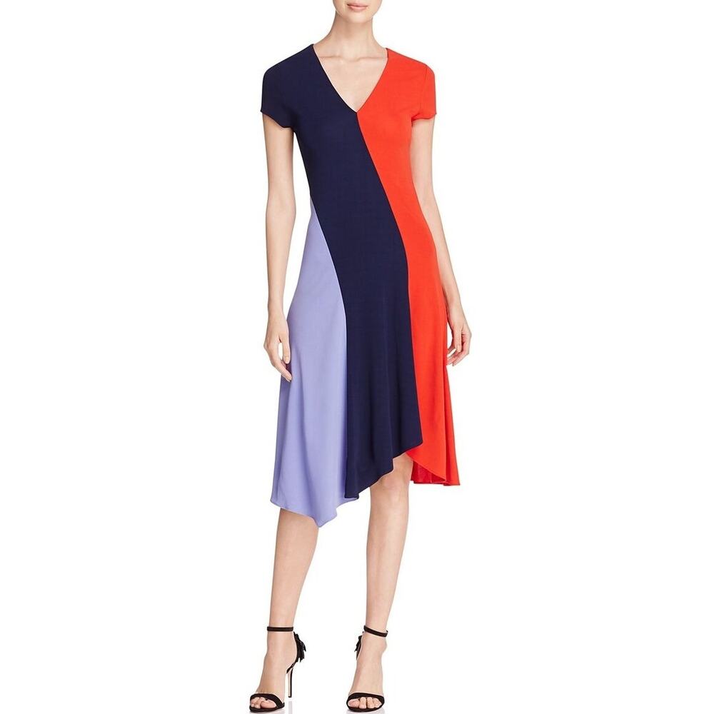 Tory Burch Red Navy Purple Color Block Asymmetric… - image 1